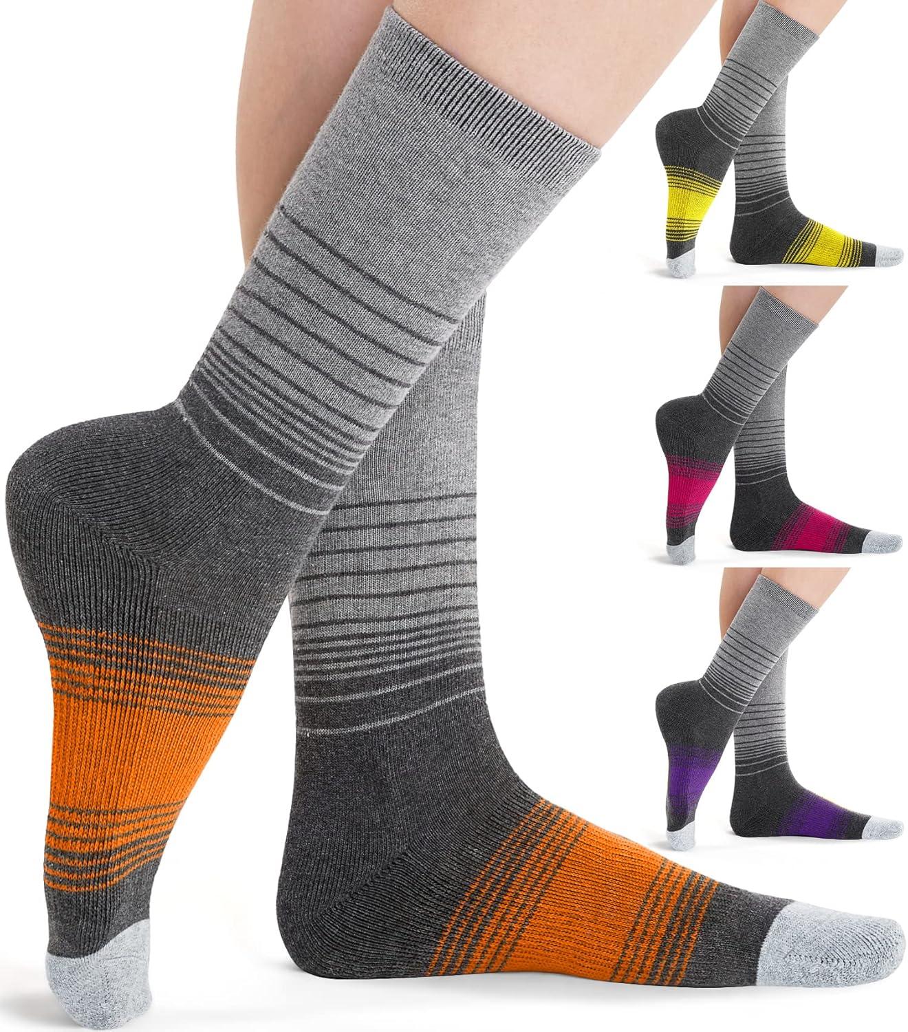 imageFITRELL 4 Pack Womens Merino Wool Hiking Socks Wicking Cushioned Warm Thermal Walking Boot Crew Socks Woollen SocksPinkpurpleyelloworange
