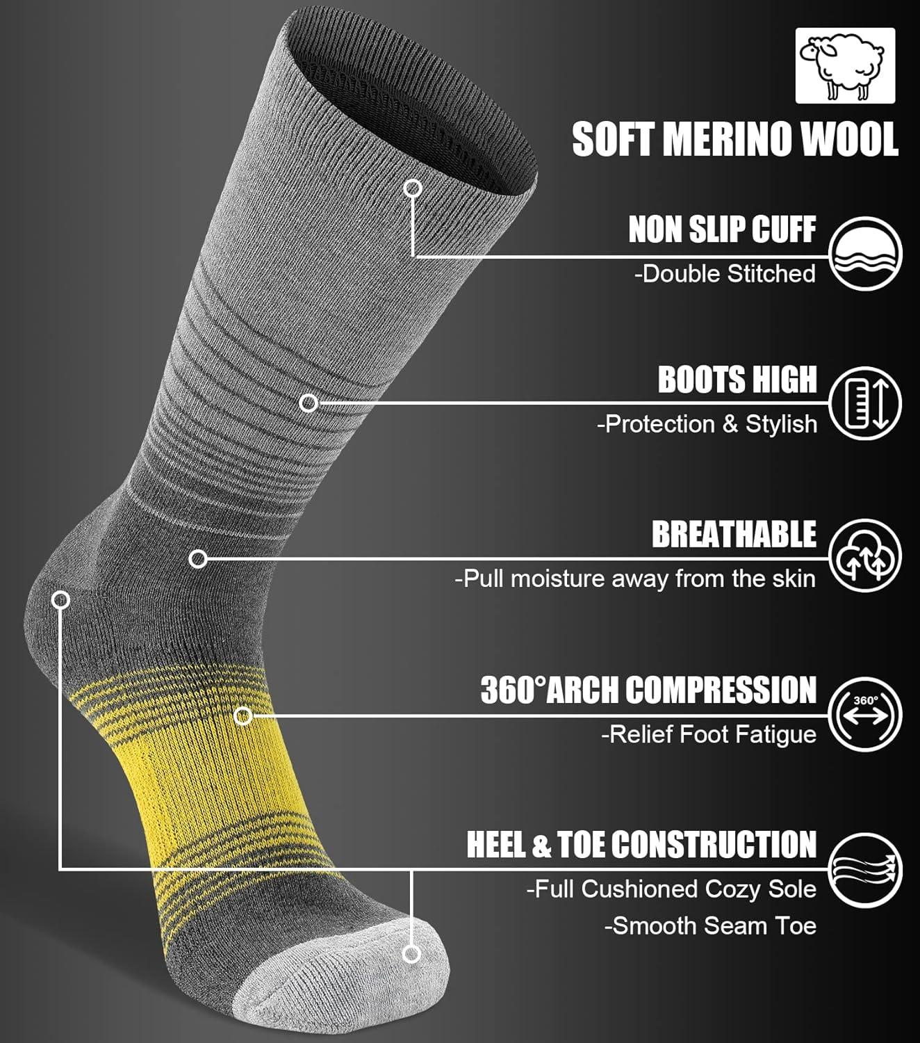 imageFITRELL 4 Pack Womens Merino Wool Hiking Socks Wicking Cushioned Warm Thermal Walking Boot Crew Socks Woollen SocksPinkpurpleyelloworange