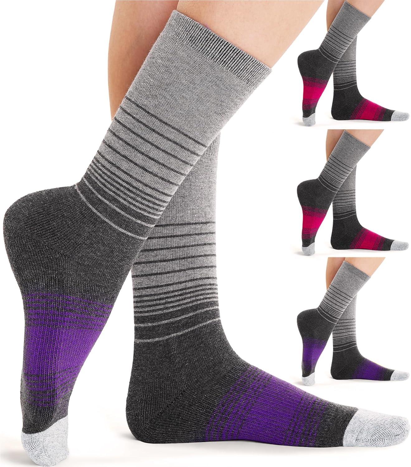 imageFITRELL 4 Pack Womens Merino Wool Hiking Socks Wicking Cushioned Warm Thermal Walking Boot Crew Socks Woollen SocksPurple2  Pink2