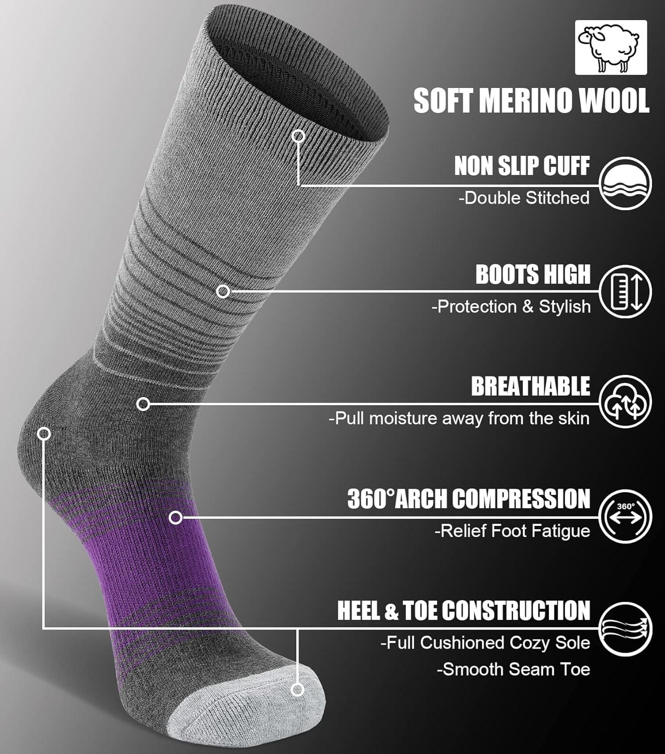 imageFITRELL 4 Pack Womens Merino Wool Hiking Socks Wicking Cushioned Warm Thermal Walking Boot Crew Socks Woollen SocksPurple2  Pink2