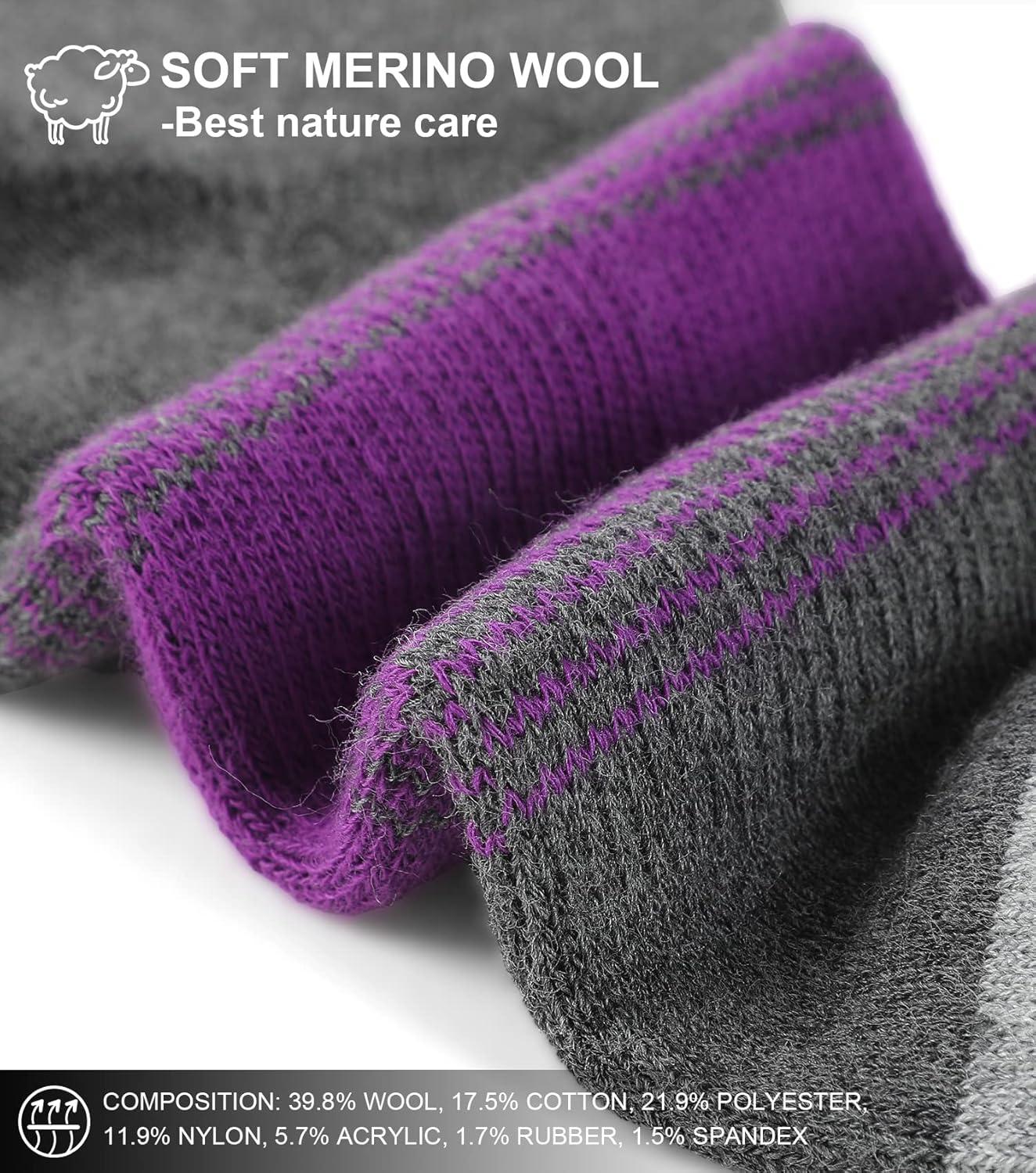 imageFITRELL 4 Pack Womens Merino Wool Hiking Socks Wicking Cushioned Warm Thermal Walking Boot Crew Socks Woollen SocksPurple2  Pink2