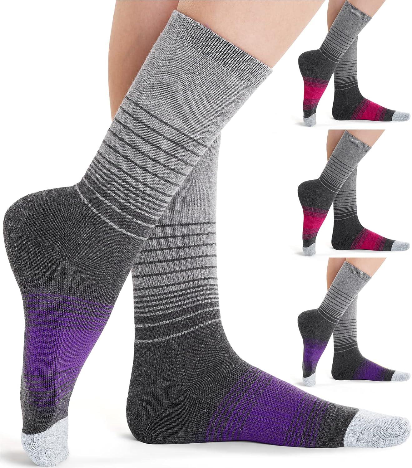 imageFITRELL 4 Pack Womens Merino Wool Hiking Socks Wicking Cushioned Warm Thermal Walking Boot Crew Socks Woollen SocksPurple2  Pink2