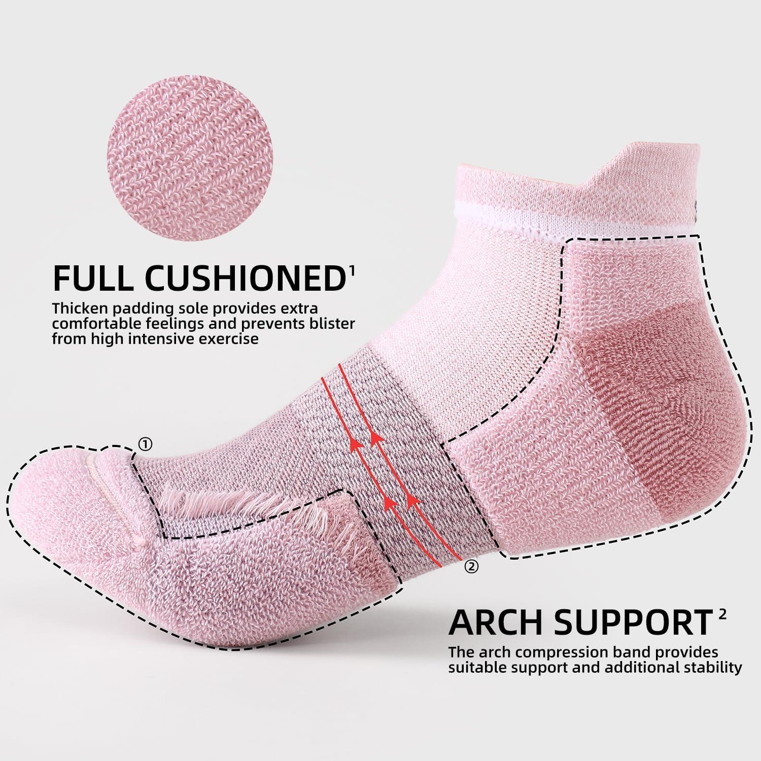 imageFITRELL 56 Pairs Ankle Running Socks for Women Athletic Cushioned Low Cut Tab Sports Socks5 Pairs Rococo
