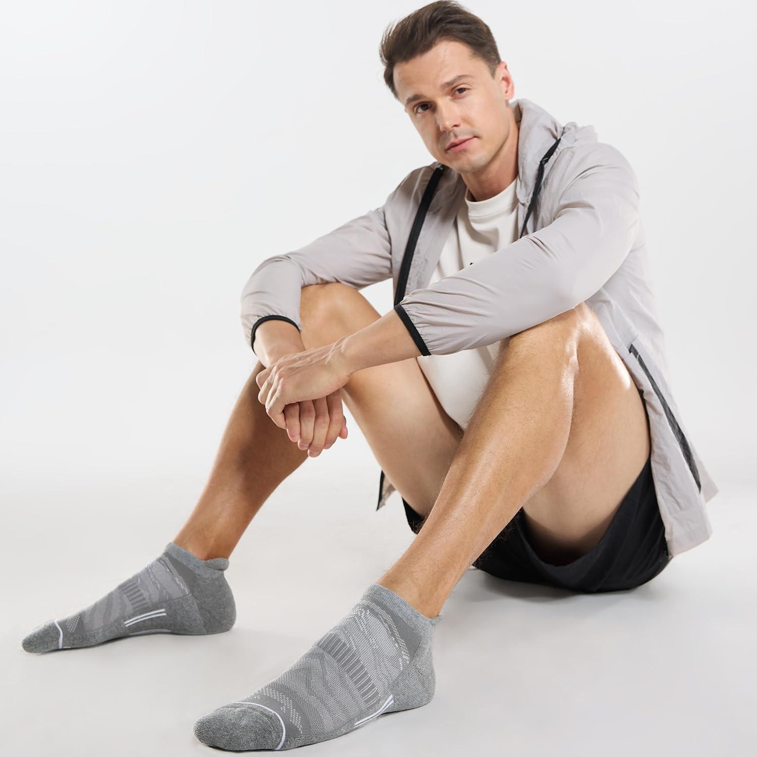imageFITRELL 6 Pack Mens Ankle Running Socks Low Cut Cushioned Athletic Sports Socks 799121215Blackwhitegrey Mixed