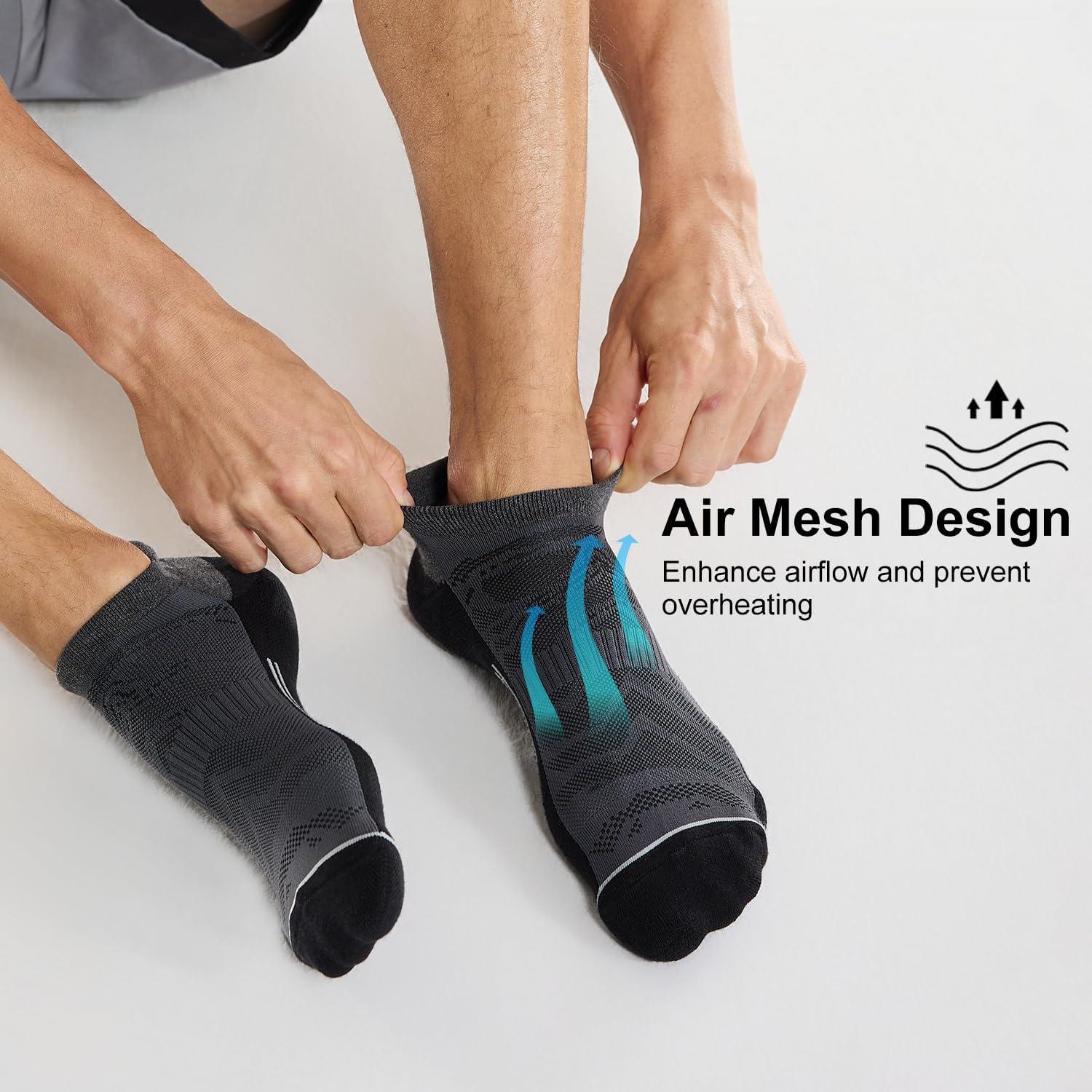 imageFITRELL 6 Pack Mens Ankle Running Socks Low Cut Cushioned Athletic Sports Socks 799121215New Grey Black