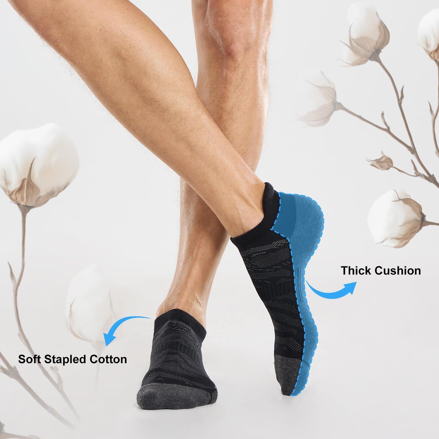 imageFITRELL 6 Pack Mens Ankle Running Socks Low Cut Cushioned Athletic Sports Socks 799121215New Grey Black