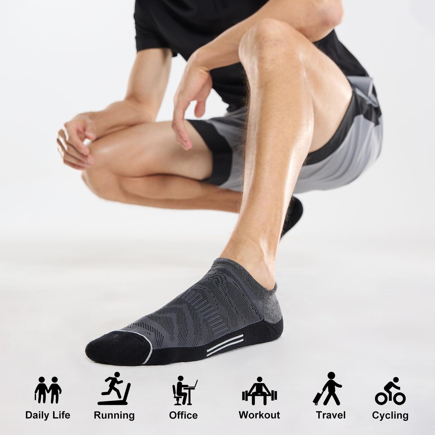 imageFITRELL 6 Pack Mens Ankle Running Socks Low Cut Cushioned Athletic Sports Socks 799121215New Grey Black