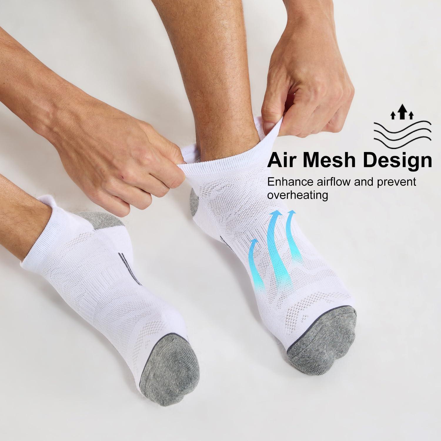 imageFITRELL 6 Pack Mens Ankle Running Socks Low Cut Cushioned Athletic Sports Socks 799121215New White