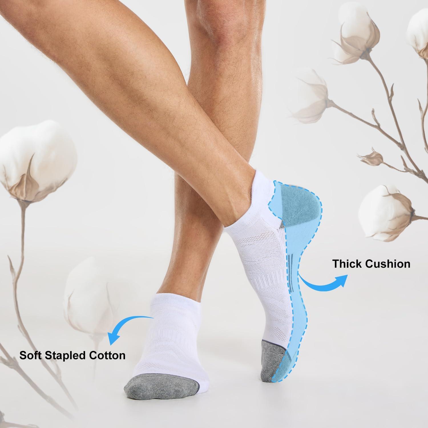 imageFITRELL 6 Pack Mens Ankle Running Socks Low Cut Cushioned Athletic Sports Socks 799121215New White