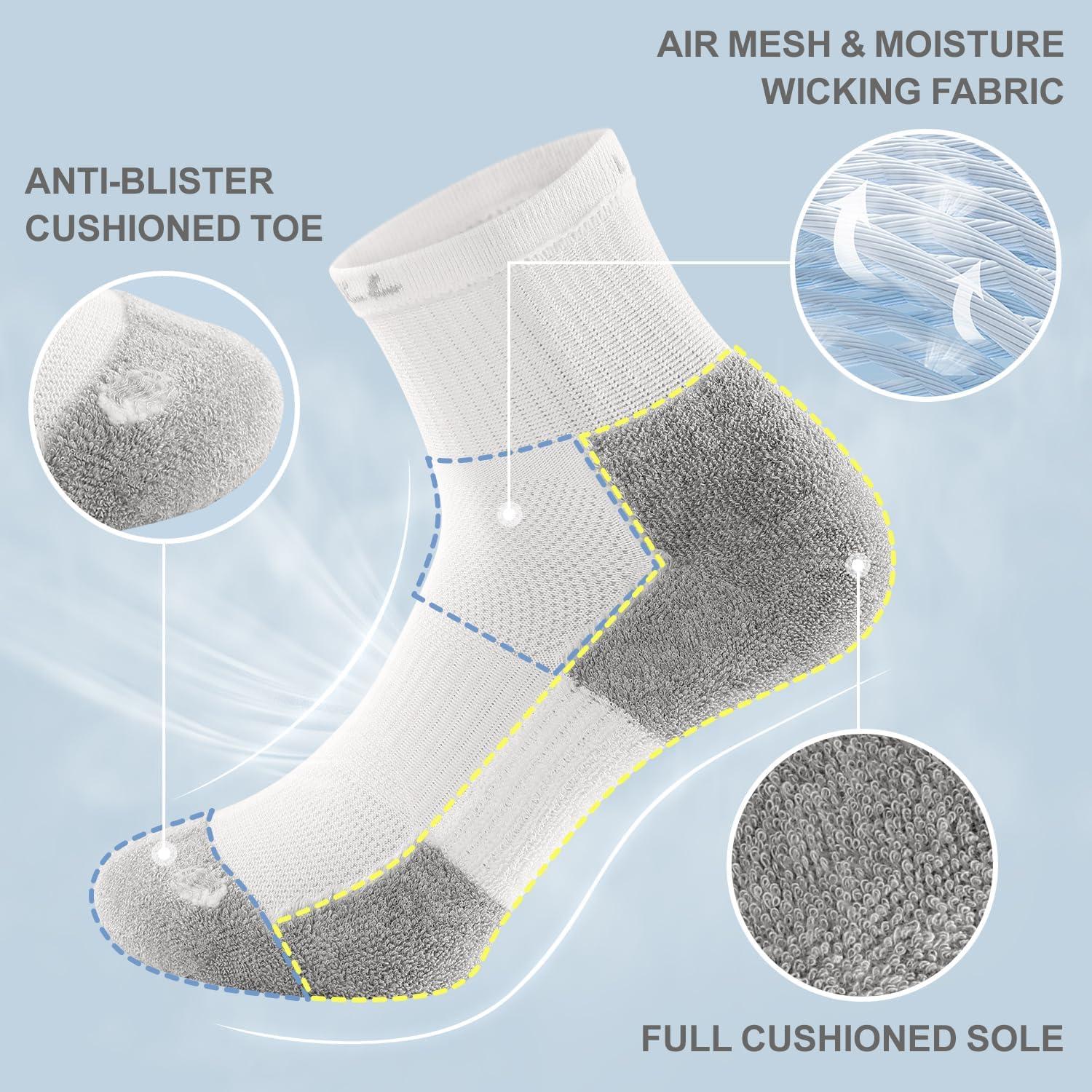 imageFITRELL 6 Pack Mens Athletic Ankle Socks Cushioned Sports Running Socks 799121215WhiteGrey