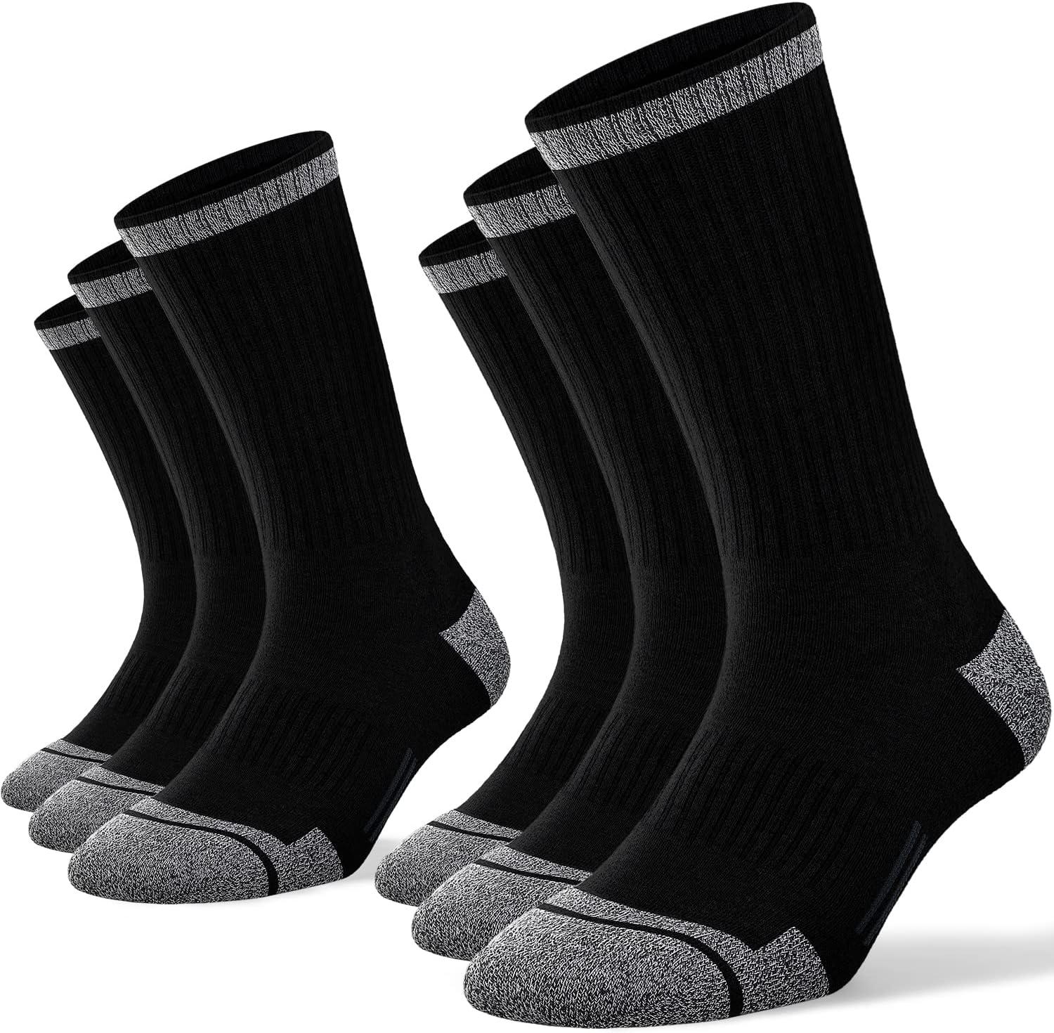 imageFITRELL 6 Pack Mens Athletic Moisture Wicking Crew Socks Cushioned Sport Running Work Boot Socks Size 9121215Black6