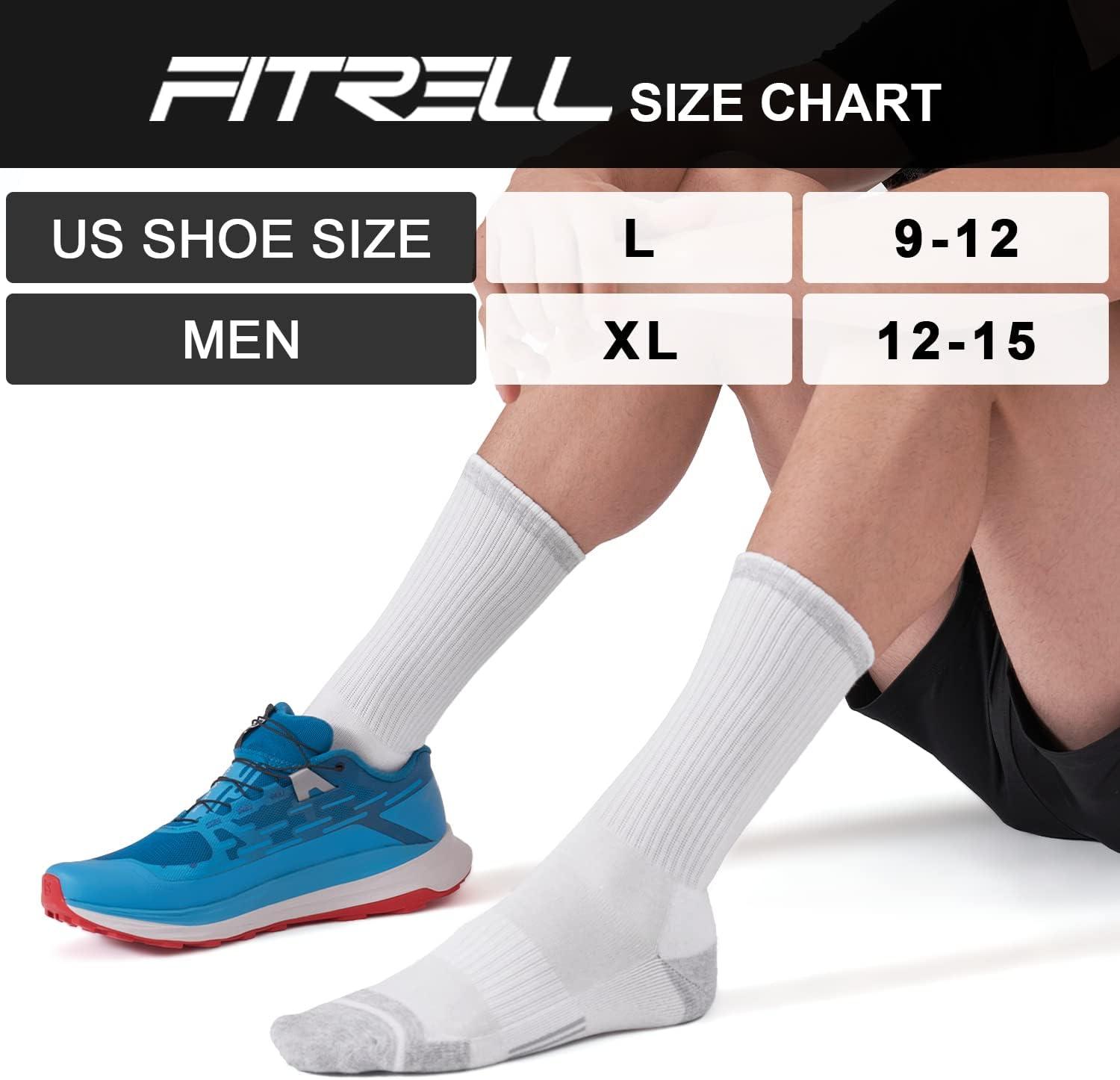 imageFITRELL 6 Pack Mens Athletic Moisture Wicking Crew Socks Cushioned Sport Running Work Boot Socks Size 9121215White6