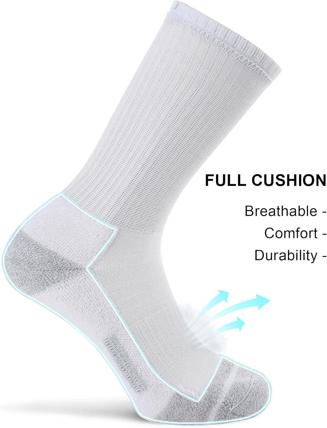 imageFITRELL 6 Pack Mens Athletic Moisture Wicking Crew Socks Cushioned Sport Running Work Boot Socks Size 9121215White6