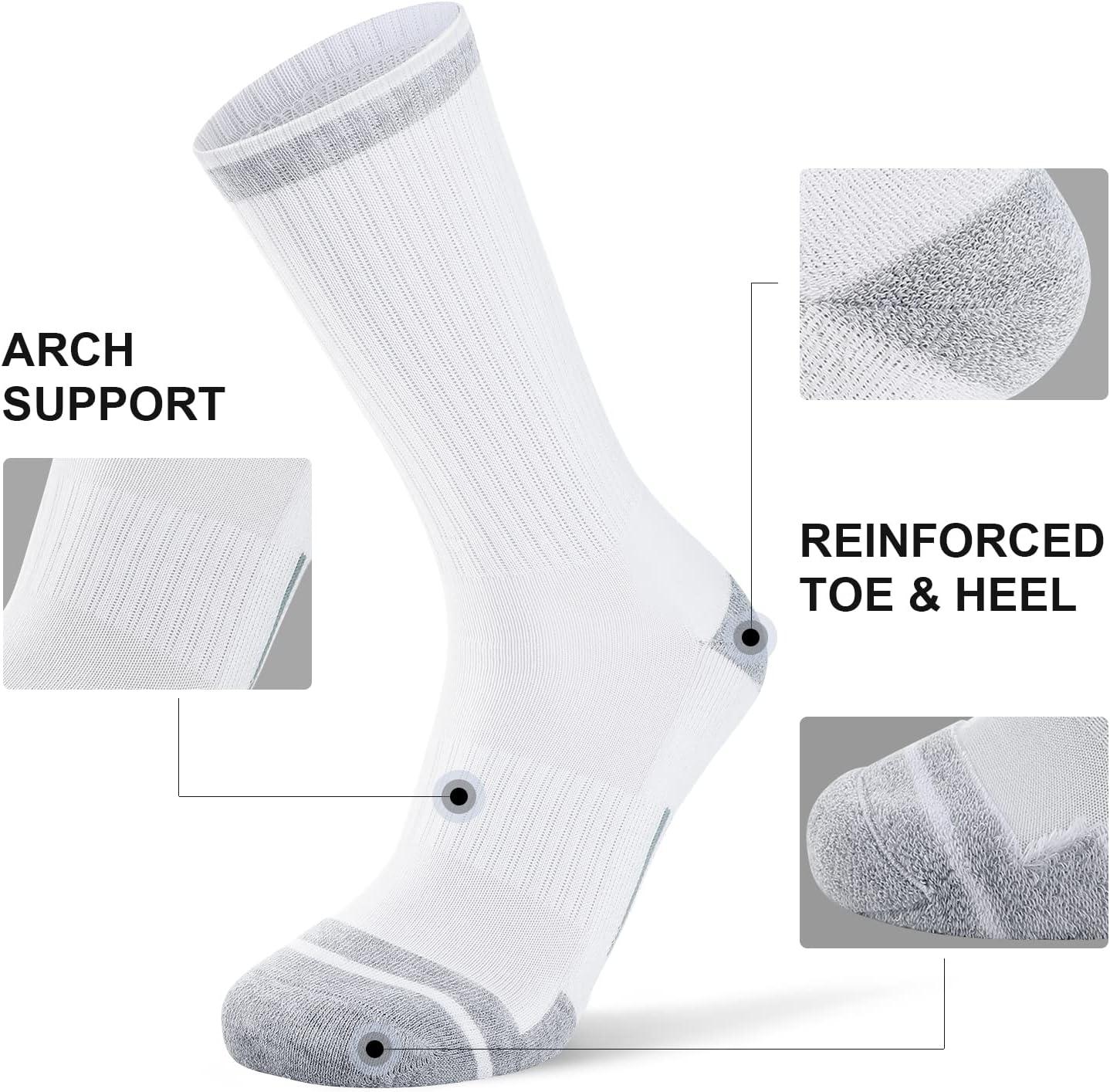 imageFITRELL 6 Pack Mens Athletic Moisture Wicking Crew Socks Cushioned Sport Running Work Boot Socks Size 9121215White6