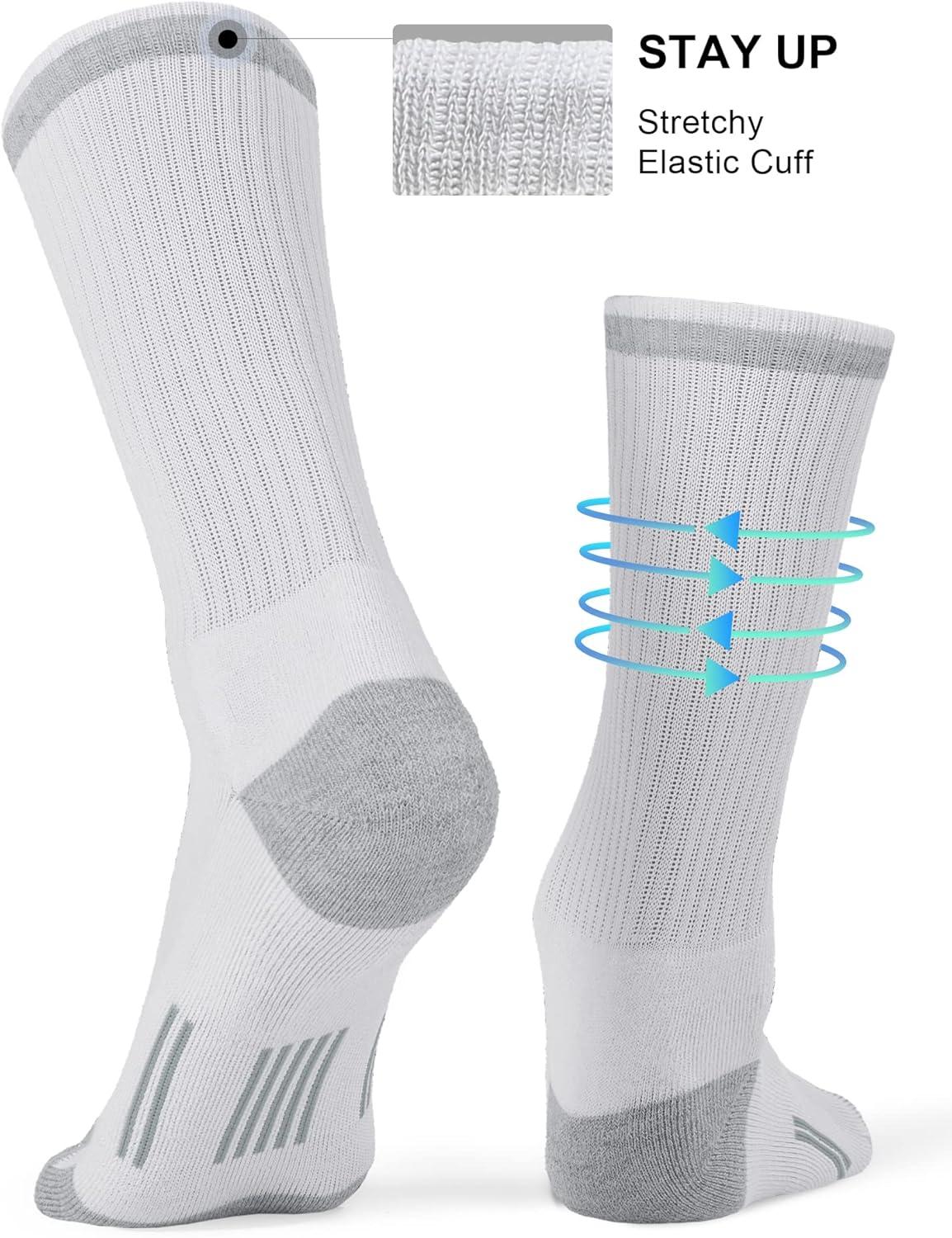 imageFITRELL 6 Pack Mens Athletic Moisture Wicking Crew Socks Cushioned Sport Running Work Boot Socks Size 9121215White6