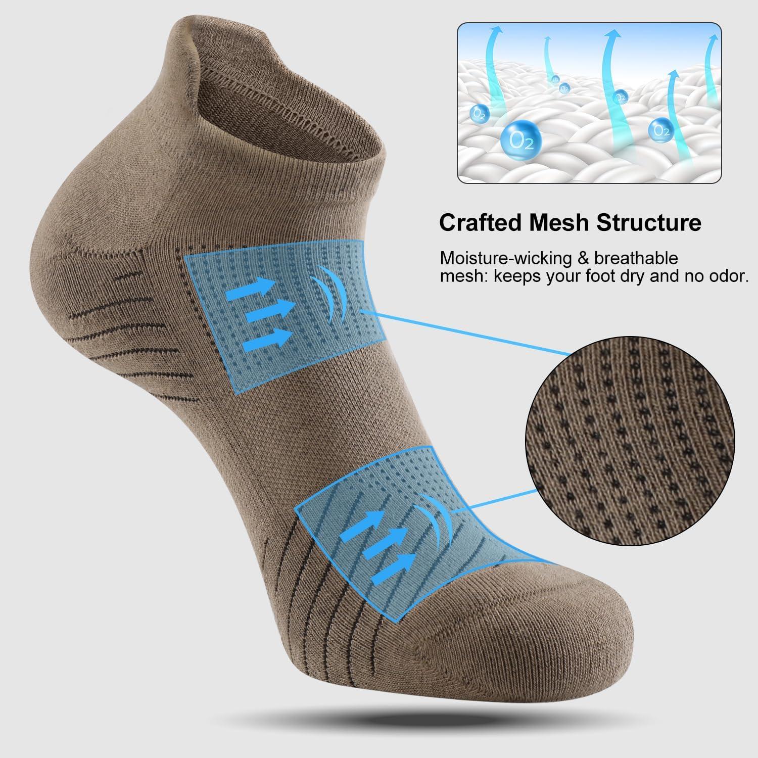 imageFITRELL 6 Pack Mens Athletic Running Ankle Socks Low Cut Cushioned Wicking AntiBlister Breathable Sport SocksAlmondkhakibrownblack