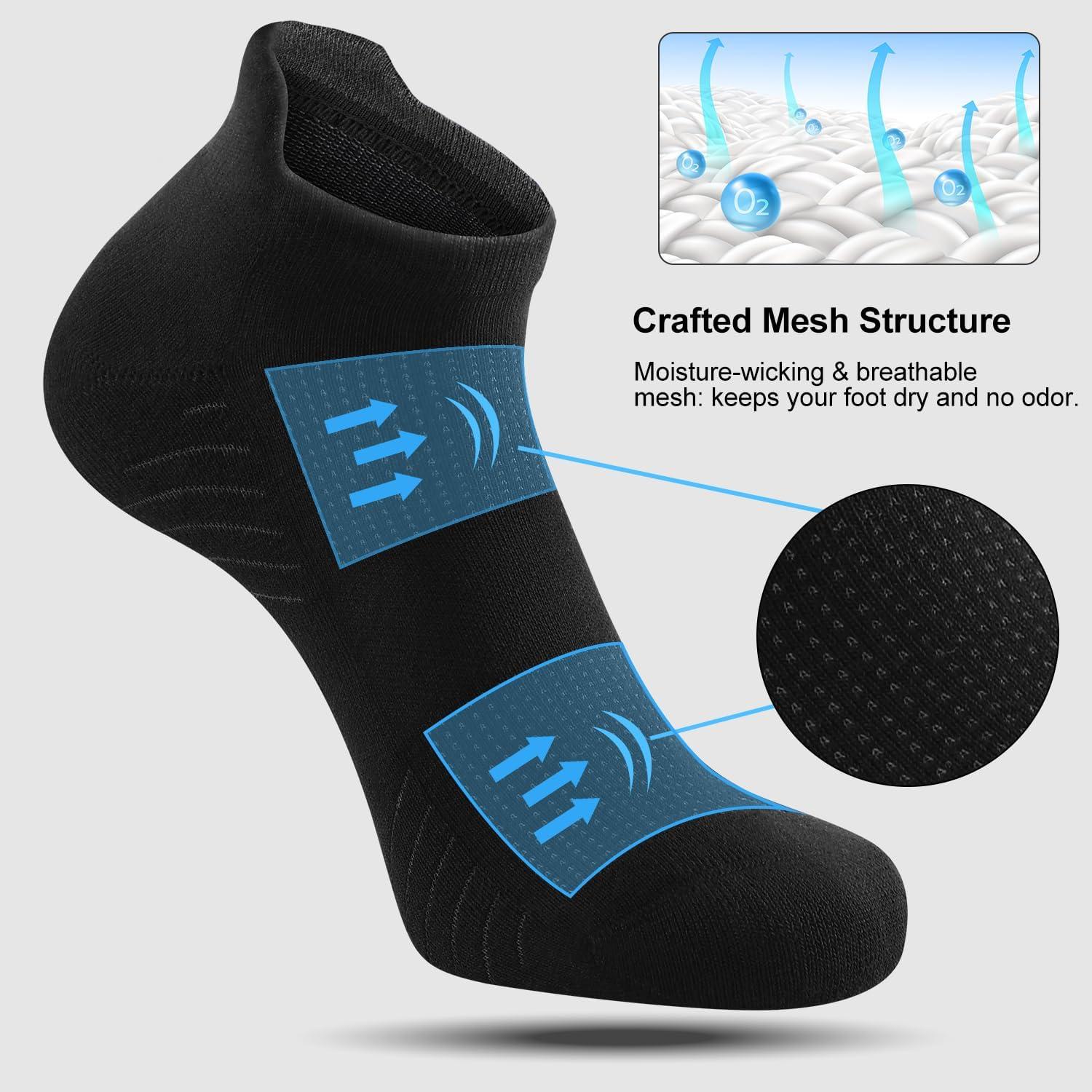 imageFITRELL 6 Pack Mens Athletic Running Ankle Socks Low Cut Cushioned Wicking AntiBlister Breathable Sport SocksBlack