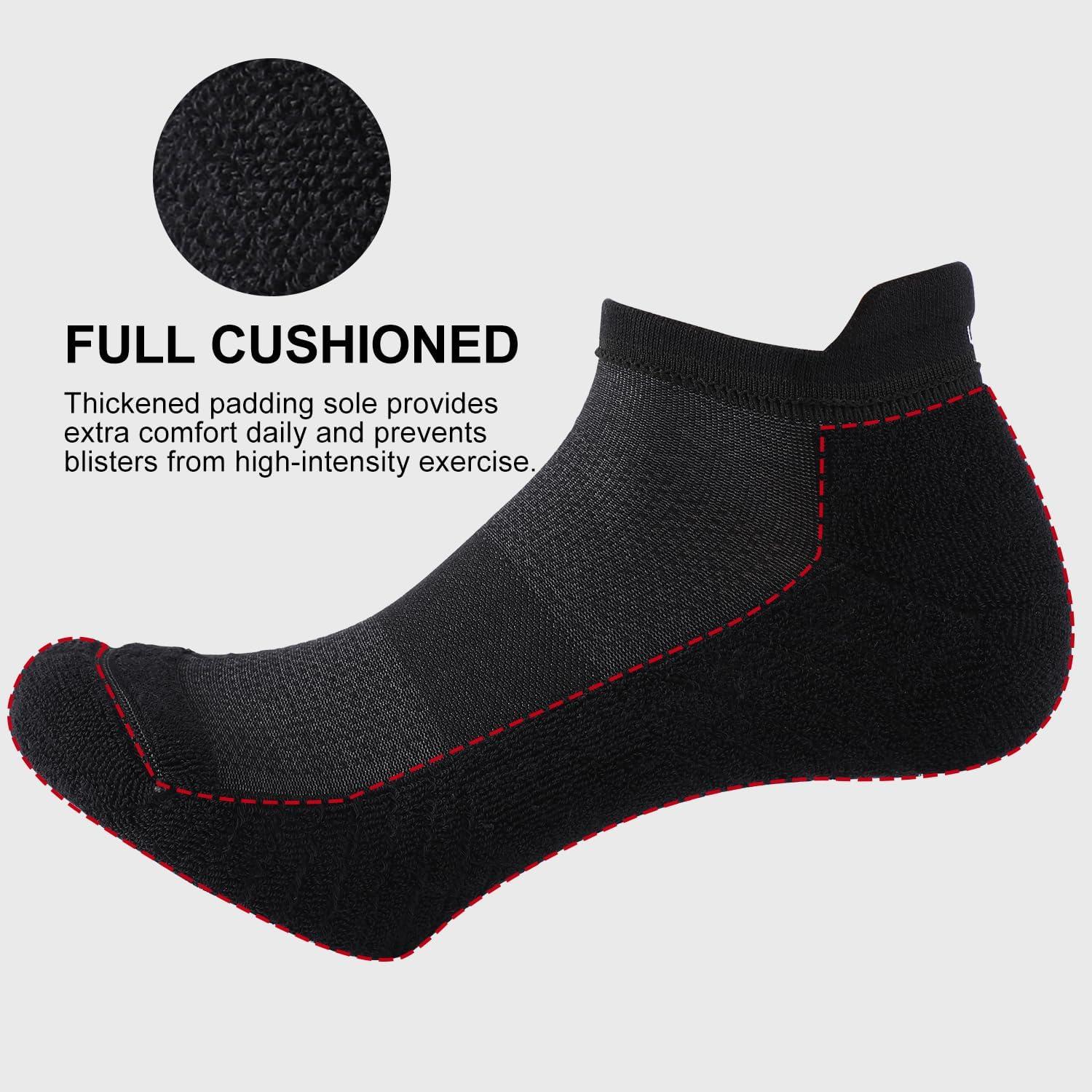 imageFITRELL 6 Pack Mens Athletic Running Ankle Socks Low Cut Cushioned Wicking AntiBlister Breathable Sport SocksBlack