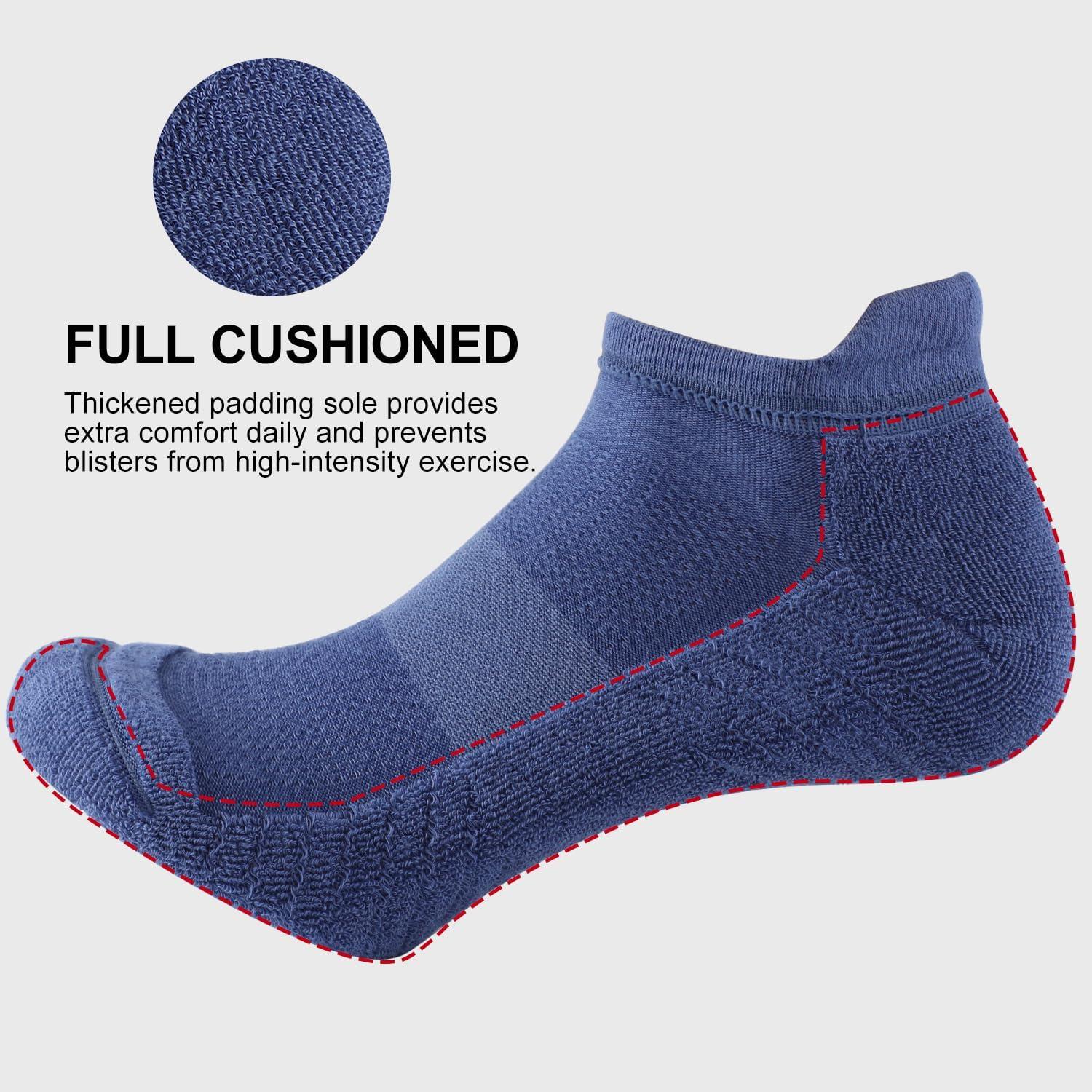 imageFITRELL 6 Pack Mens Athletic Running Ankle Socks Low Cut Cushioned Wicking AntiBlister Breathable Sport SocksBluegreyblack