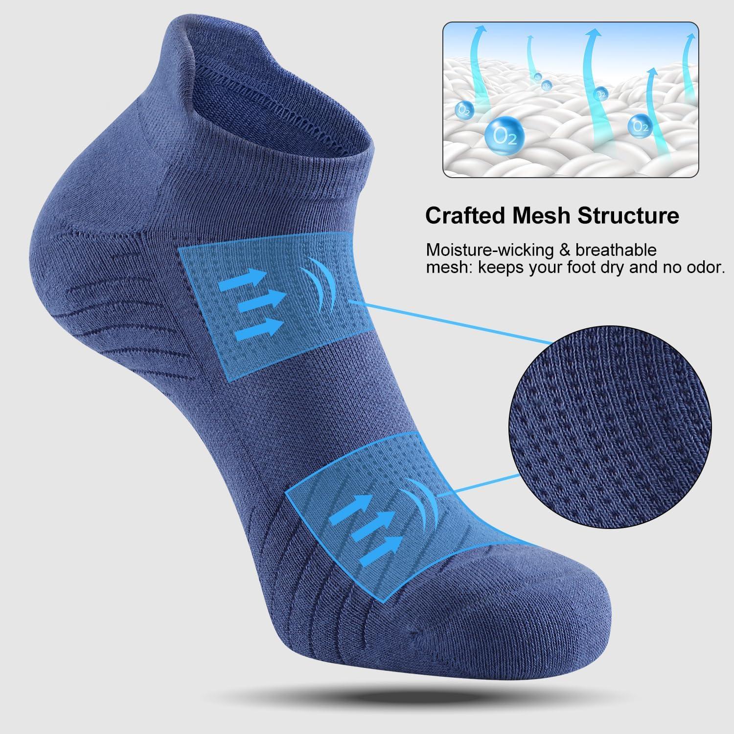 imageFITRELL 6 Pack Mens Athletic Running Ankle Socks Low Cut Cushioned Wicking AntiBlister Breathable Sport SocksBluegreyblack