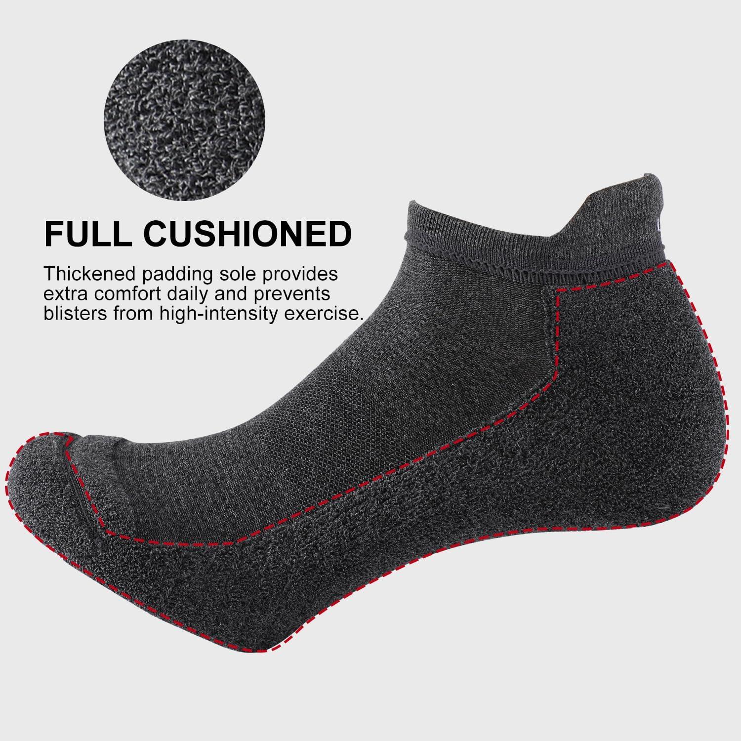 imageFITRELL 6 Pack Mens Athletic Running Ankle Socks Low Cut Cushioned Wicking AntiBlister Breathable Sport SocksDark Grey