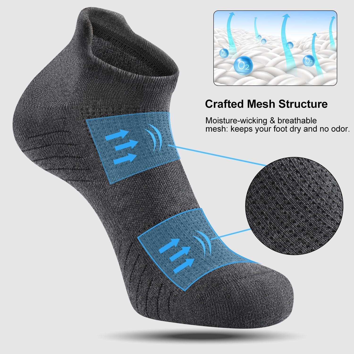 imageFITRELL 6 Pack Mens Athletic Running Ankle Socks Low Cut Cushioned Wicking AntiBlister Breathable Sport SocksDark Grey