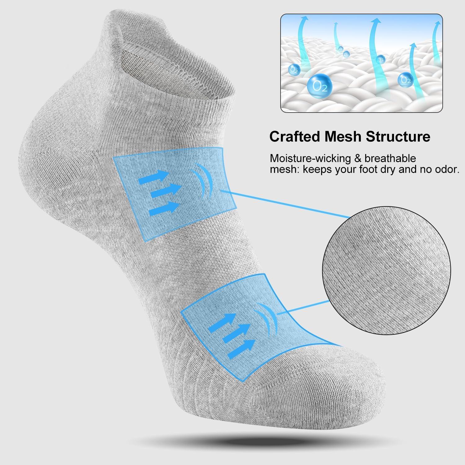 imageFITRELL 6 Pack Mens Athletic Running Ankle Socks Low Cut Cushioned Wicking AntiBlister Breathable Sport SocksLight Grey