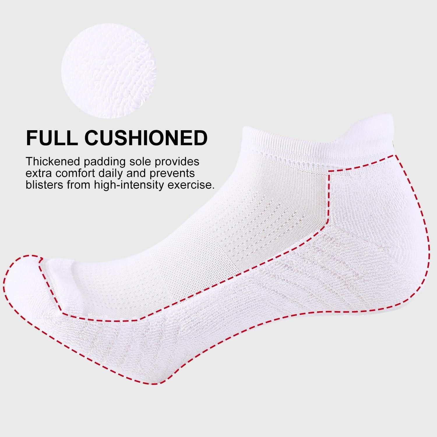 imageFITRELL 6 Pack Mens Athletic Running Ankle Socks Low Cut Cushioned Wicking AntiBlister Breathable Sport SocksWhite