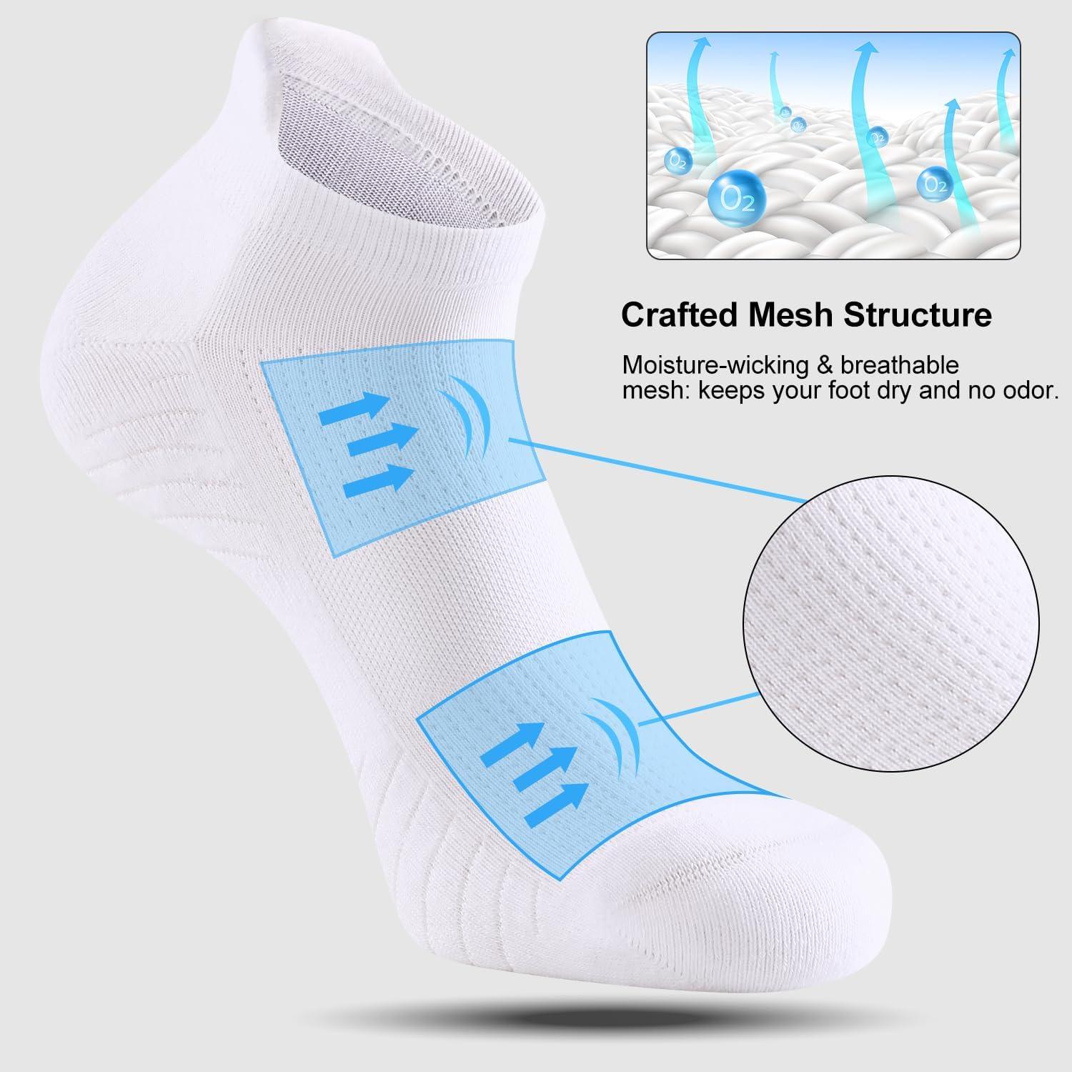 imageFITRELL 6 Pack Mens Athletic Running Ankle Socks Low Cut Cushioned Wicking AntiBlister Breathable Sport SocksWhite