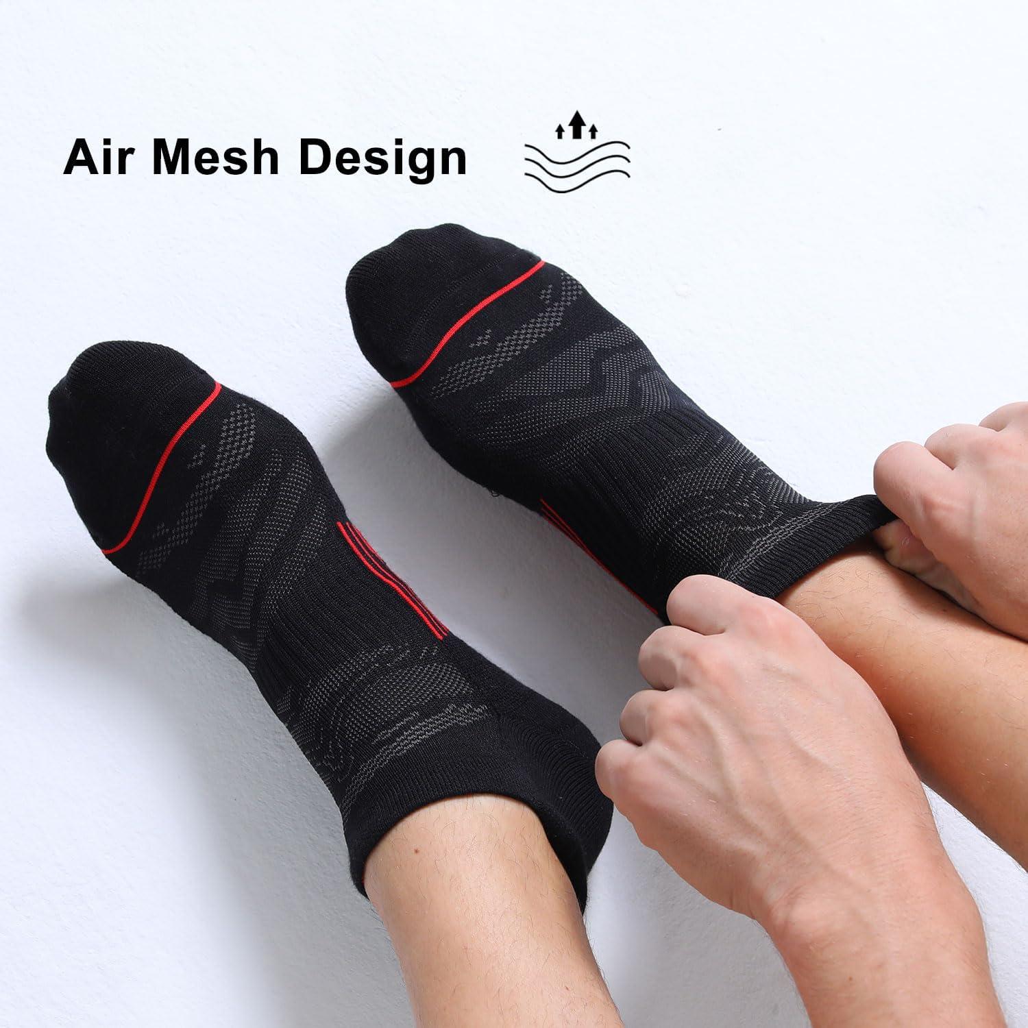 imageFITRELL Mens 6 Pack Ankle Running Socks Low Cut Cushioned Athletic Sports Socks 799121215Blackred