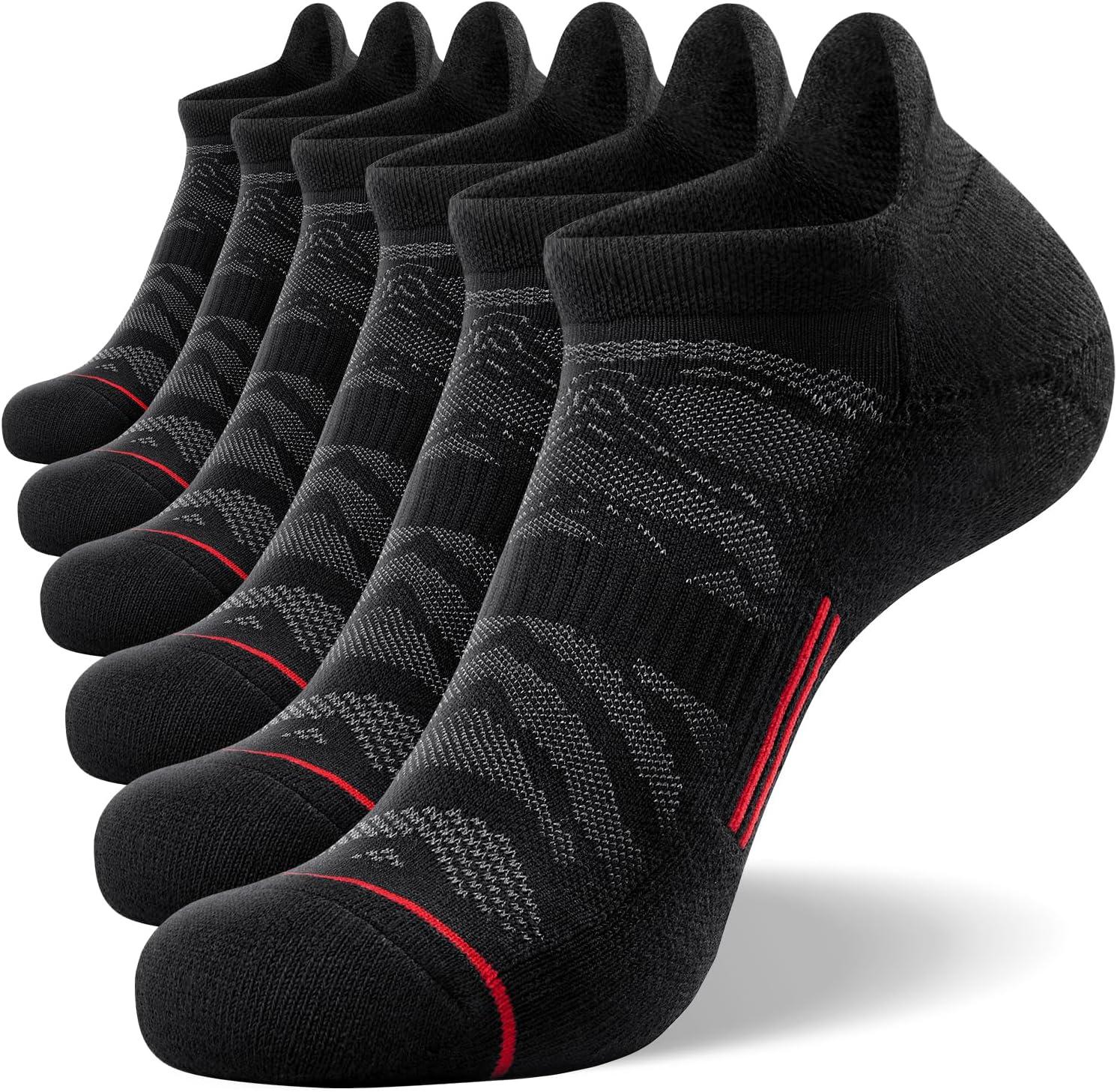 imageFITRELL Mens 6 Pack Ankle Running Socks Low Cut Cushioned Athletic Sports Socks 799121215Blackred
