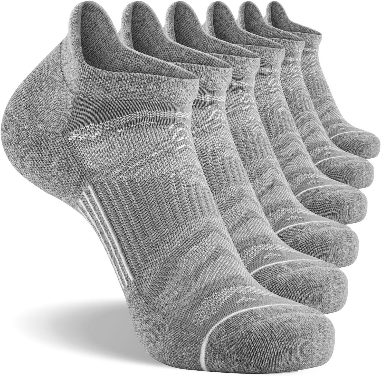 imageFITRELL Mens 6 Pack Ankle Running Socks Low Cut Cushioned Athletic Sports Socks 799121215Light Graywhite