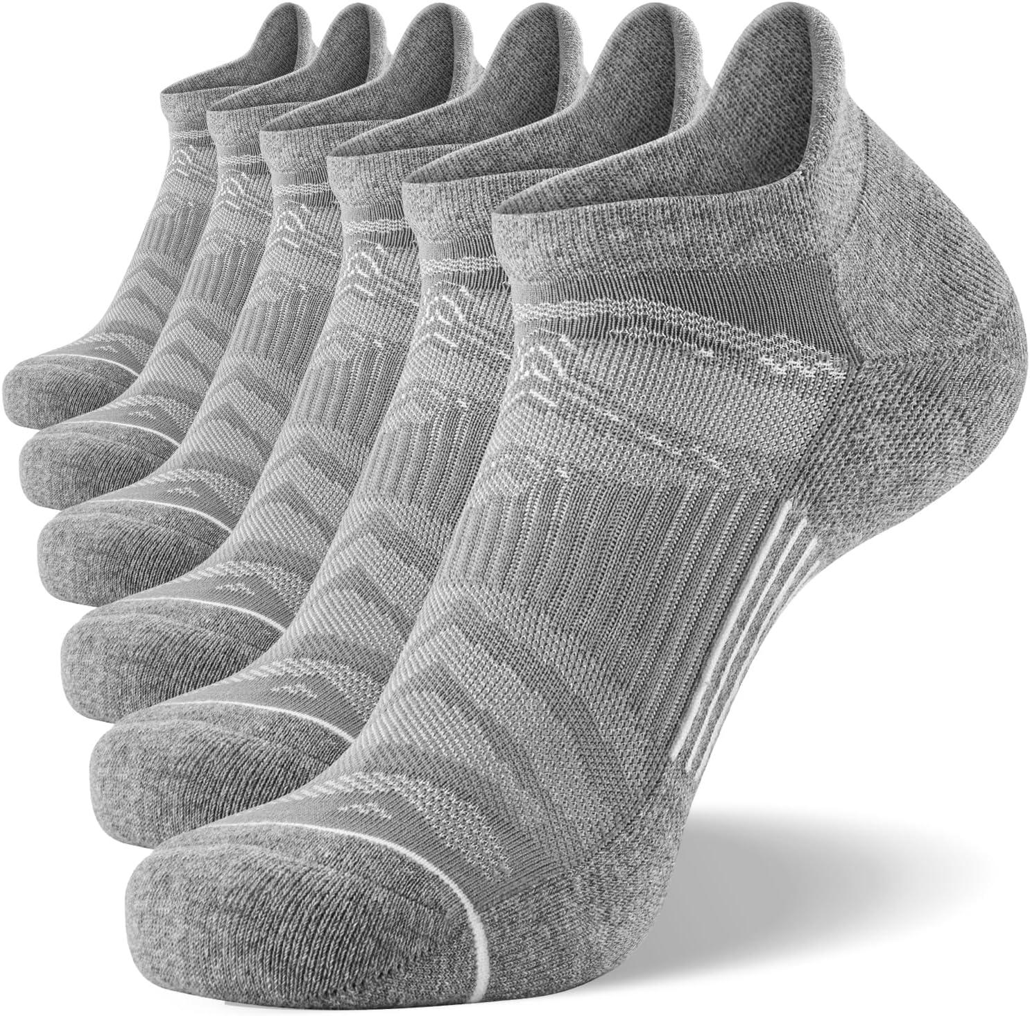 imageFITRELL Mens 6 Pack Ankle Running Socks Low Cut Cushioned Athletic Sports Socks 799121215Light Graywhite