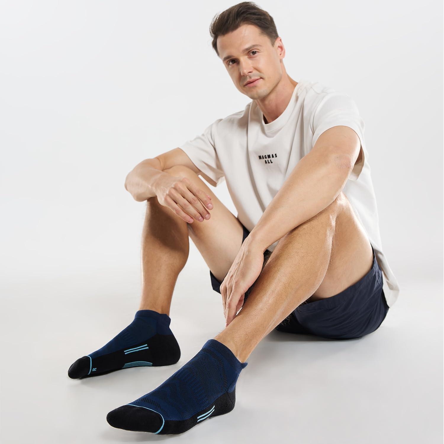 imageFITRELL Mens 6 Pack Ankle Running Socks Low Cut Cushioned Athletic Sports Socks 799121215Navy Black
