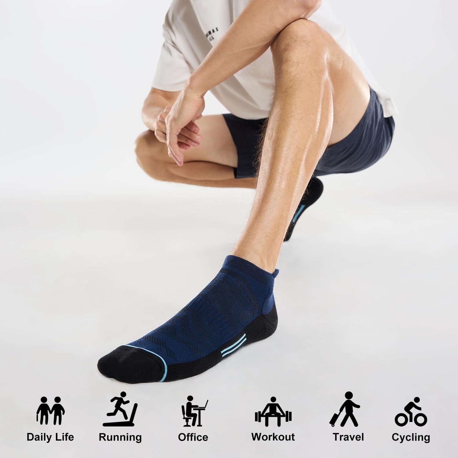 imageFITRELL Mens 6 Pack Ankle Running Socks Low Cut Cushioned Athletic Sports Socks 799121215Navy Black