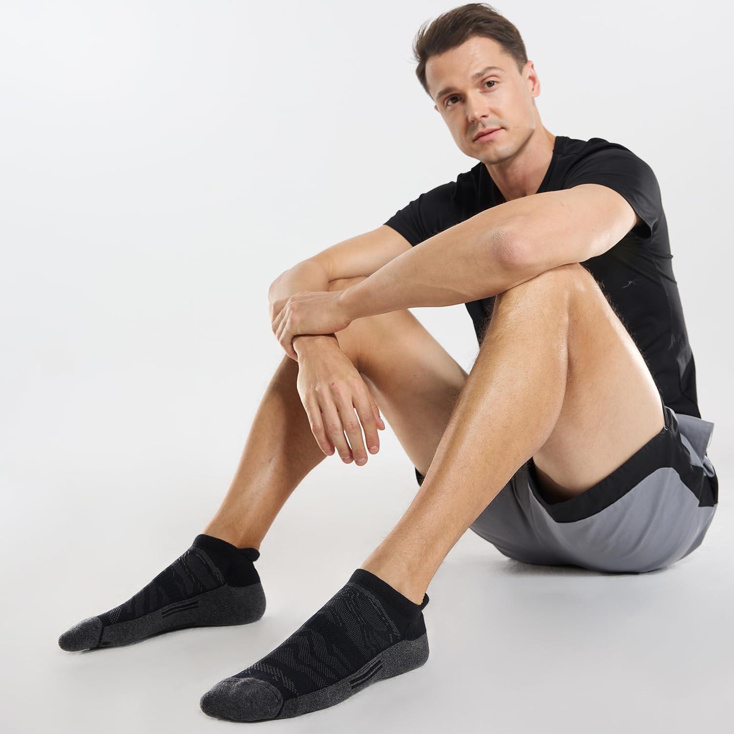 imageFITRELL Mens 6 Pack Ankle Running Socks Low Cut Cushioned Athletic Sports Socks 799121215New Black