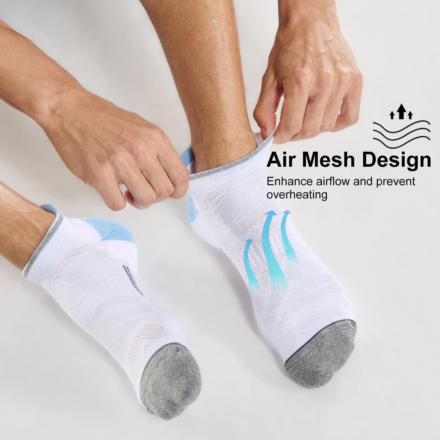 imageFITRELL Mens 6 Pack Ankle Running Socks Low Cut Cushioned Athletic Sports Socks 799121215White Sky