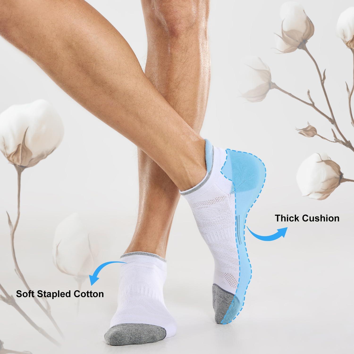 imageFITRELL Mens 6 Pack Ankle Running Socks Low Cut Cushioned Athletic Sports Socks 799121215White Sky