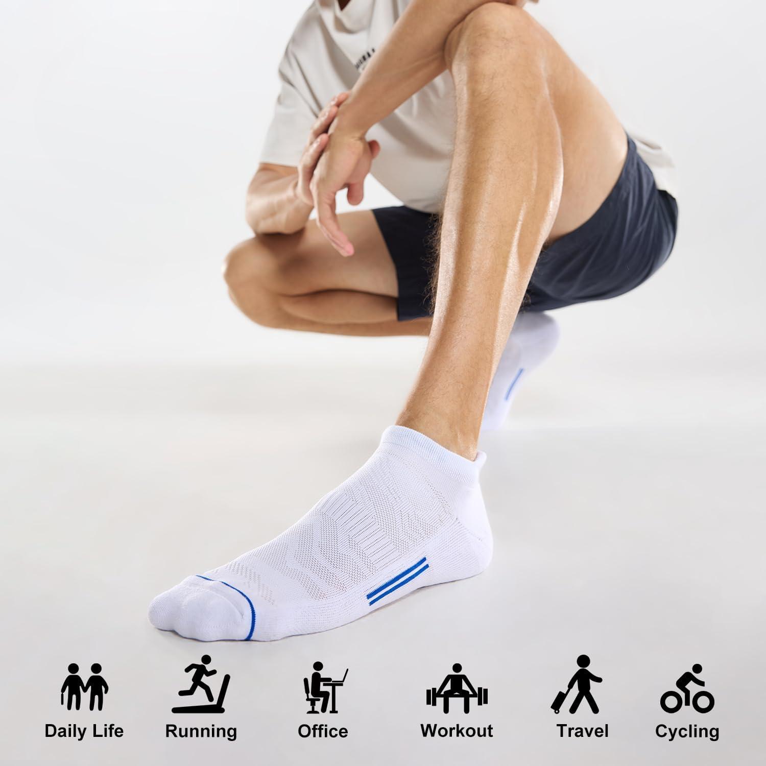imageFITRELL Mens 6 Pack Ankle Running Socks Low Cut Cushioned Athletic Sports Socks 799121215Whiteblue