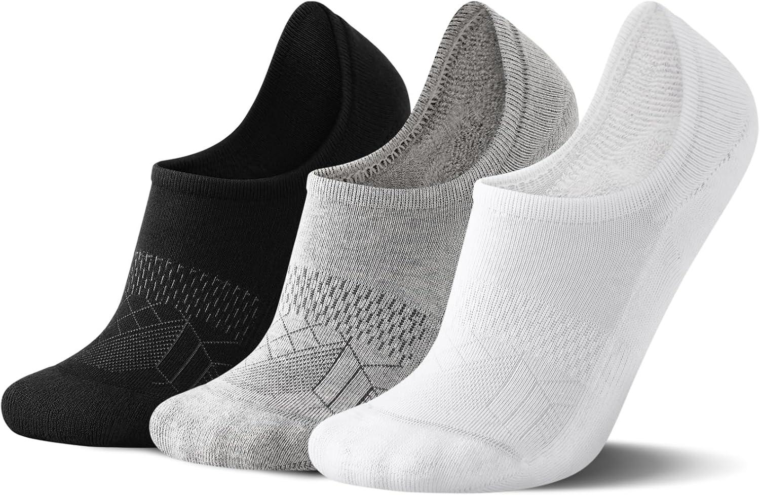 imageFITRELL No Show Socks Womens Cotton Cushioned Athletic Ankle Low Cut Invisible Non Slip Socks 58 Pairs3 Pairs Classicblackwhitegrey