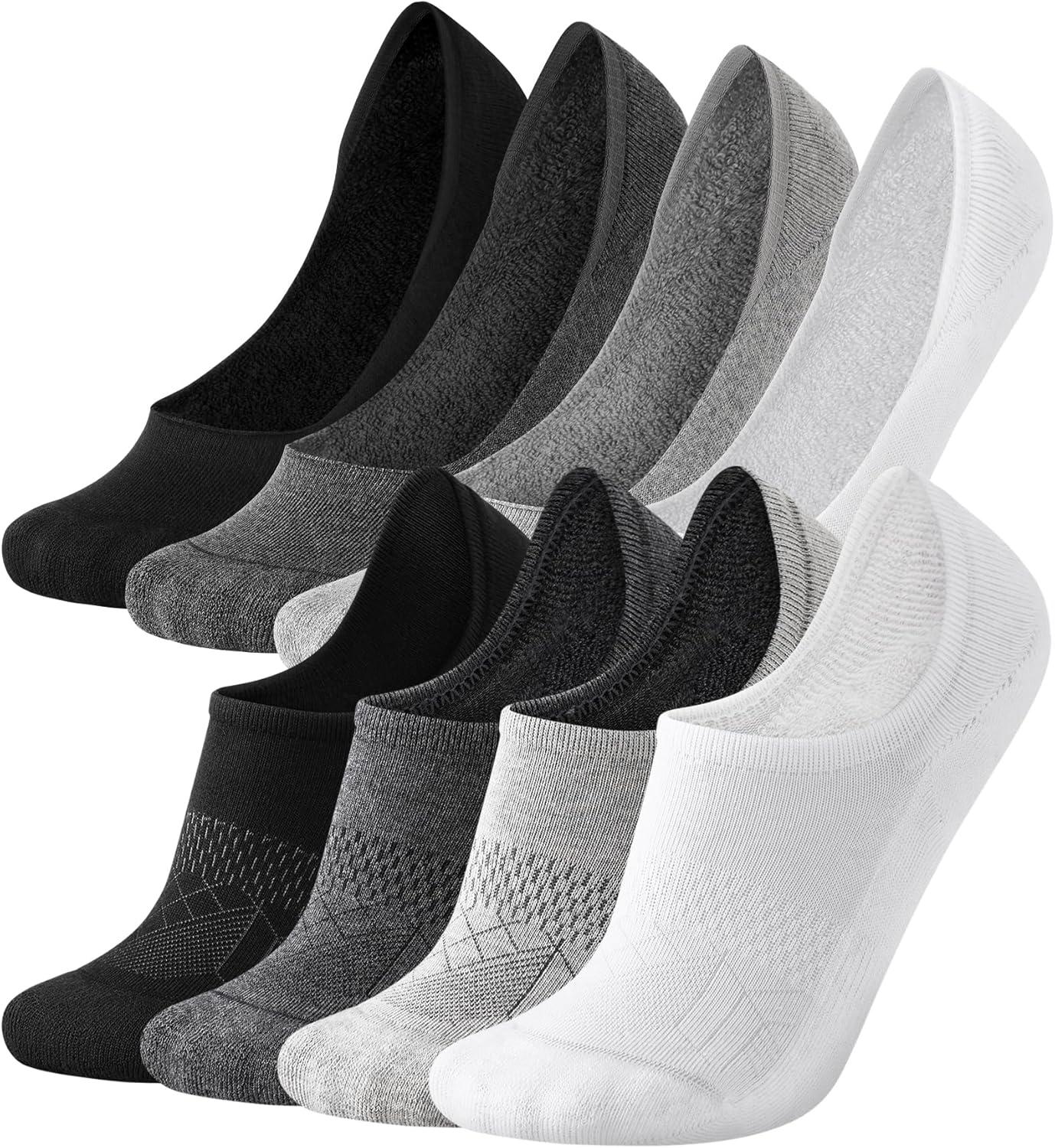 imageFITRELL No Show Socks Womens Cotton Cushioned Athletic Ankle Low Cut Invisible Non Slip Socks 58 Pairs8 Pairs Ankle  Low Blackwhitedark Greygrey