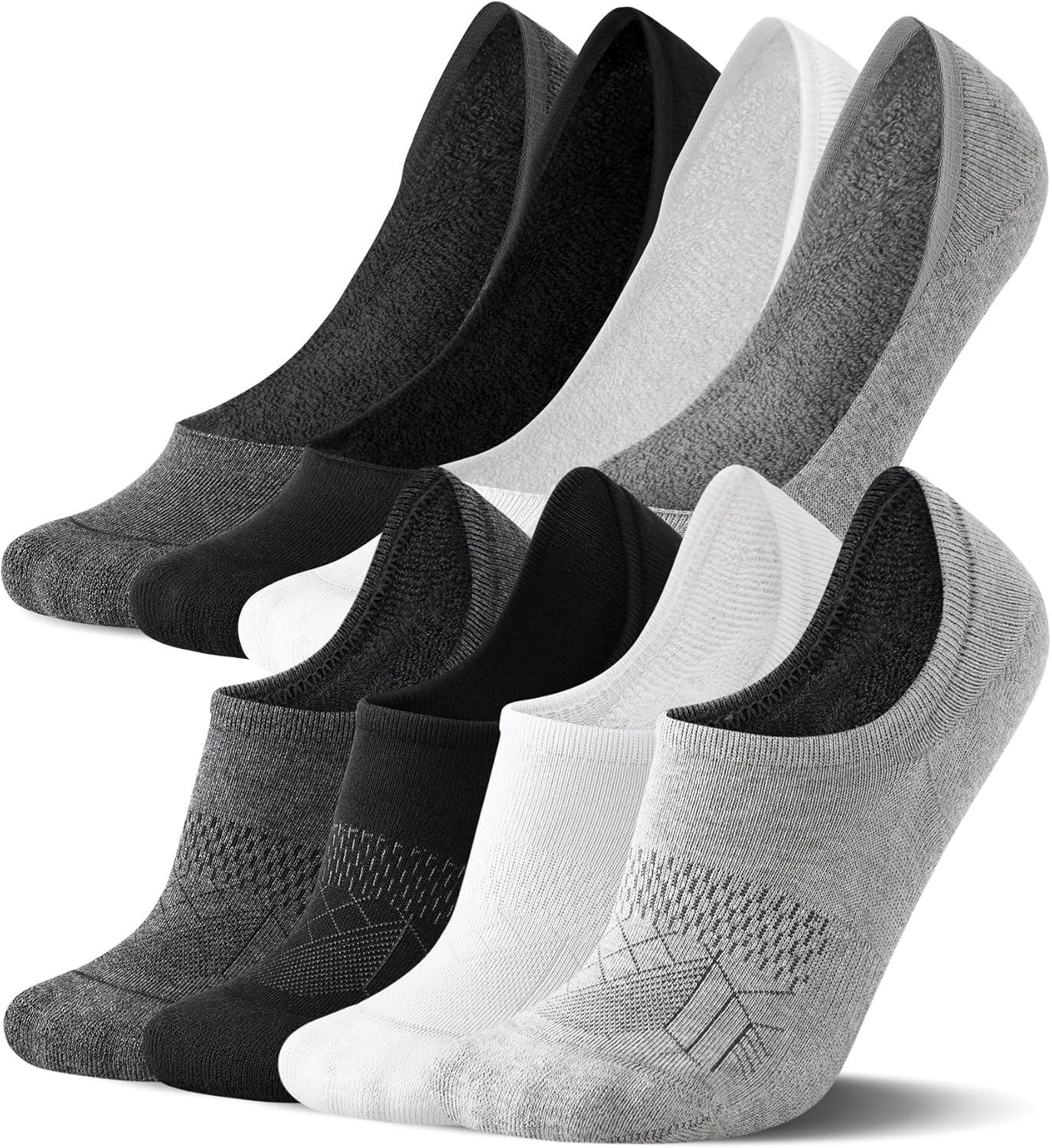 imageFITRELL No Show Socks Womens Cotton Cushioned Athletic Ankle Low Cut Invisible Non Slip Socks 58 Pairs8 Pairs Ankle  Low Blackwhitedark Greygrey
