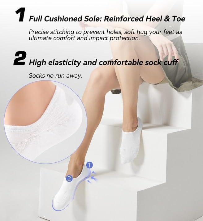 imageFITRELL No Show Socks Womens Cotton Cushioned Athletic Ankle Low Cut Invisible Non Slip Socks 58 Pairs8 Pairs Ankle  Low Blackwhitedark Greygrey