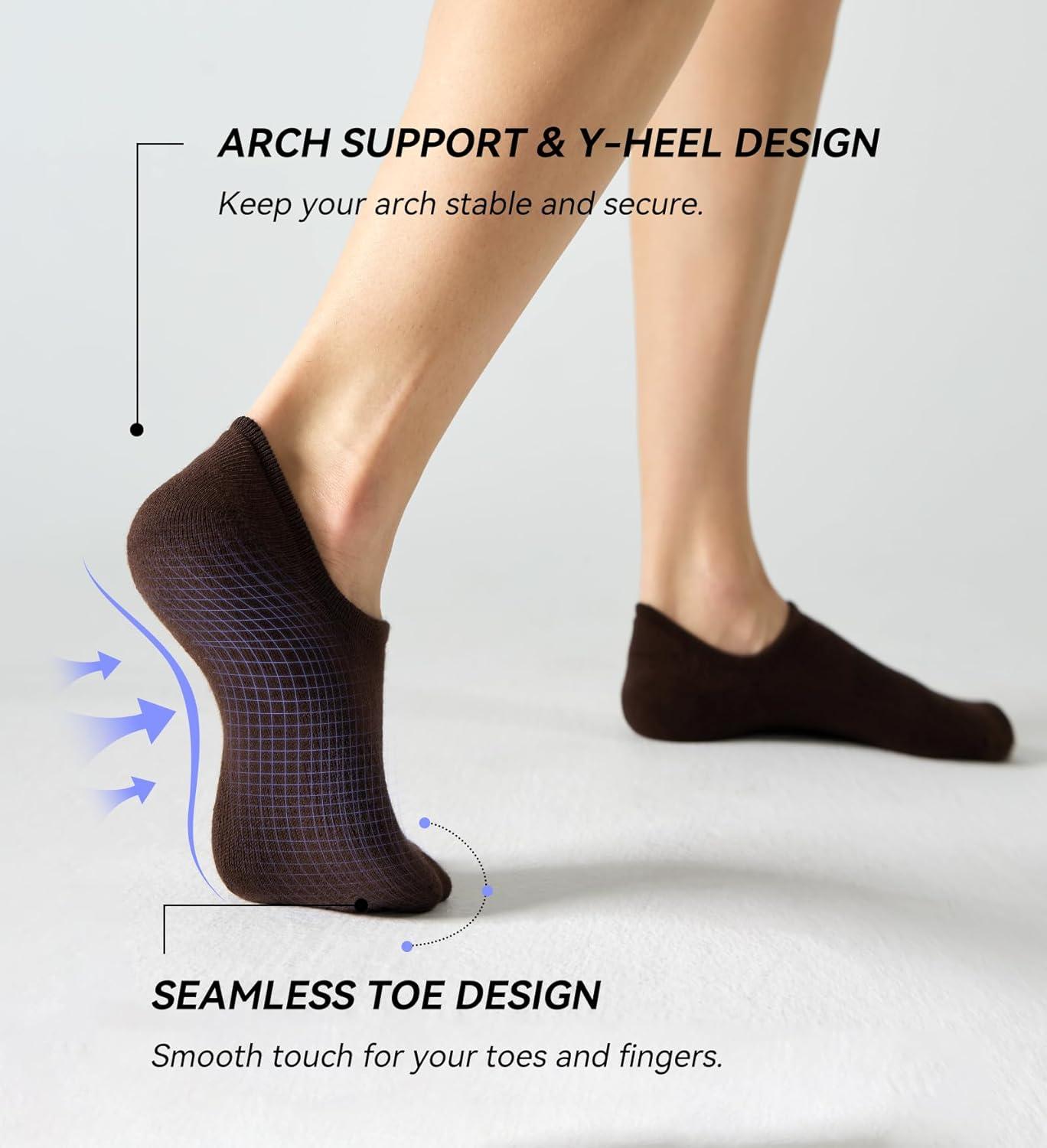 imageFITRELL No Show Socks Womens Cotton Cushioned Athletic Ankle Low Cut Invisible Non Slip Socks 58 Pairs8 Pairs Mulicolor  Tan