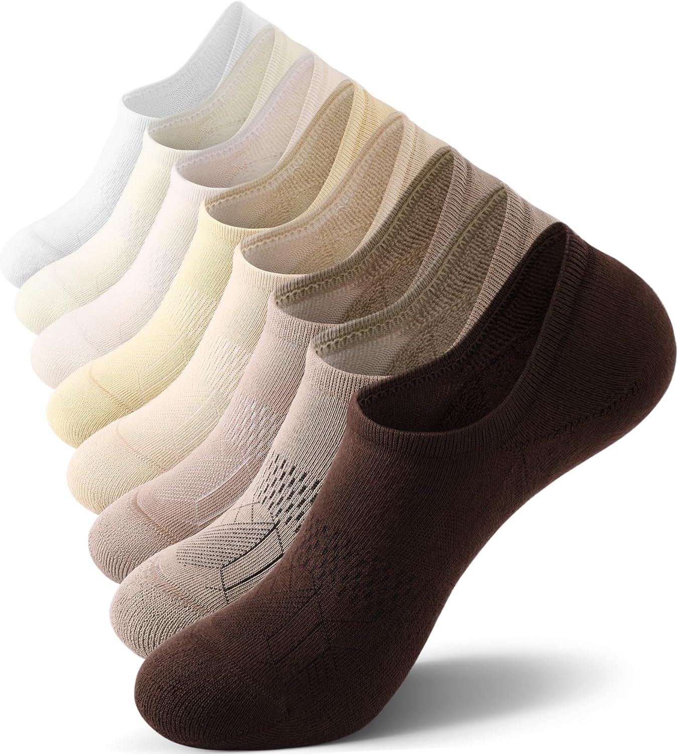imageFITRELL No Show Socks Womens Cotton Cushioned Athletic Ankle Low Cut Invisible Non Slip Socks 58 Pairs8 Pairs Mulicolor  Tan