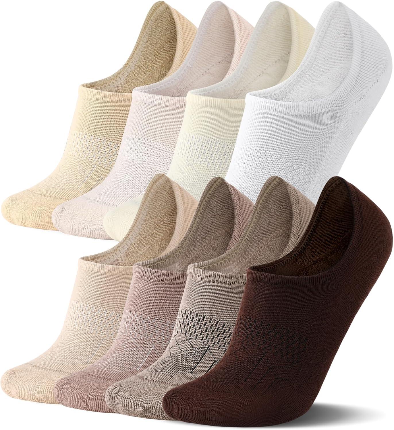 imageFITRELL No Show Socks Womens Cotton Cushioned Athletic Ankle Low Cut Invisible Non Slip Socks 58 Pairs8 Pairs Mulicolor  Tan