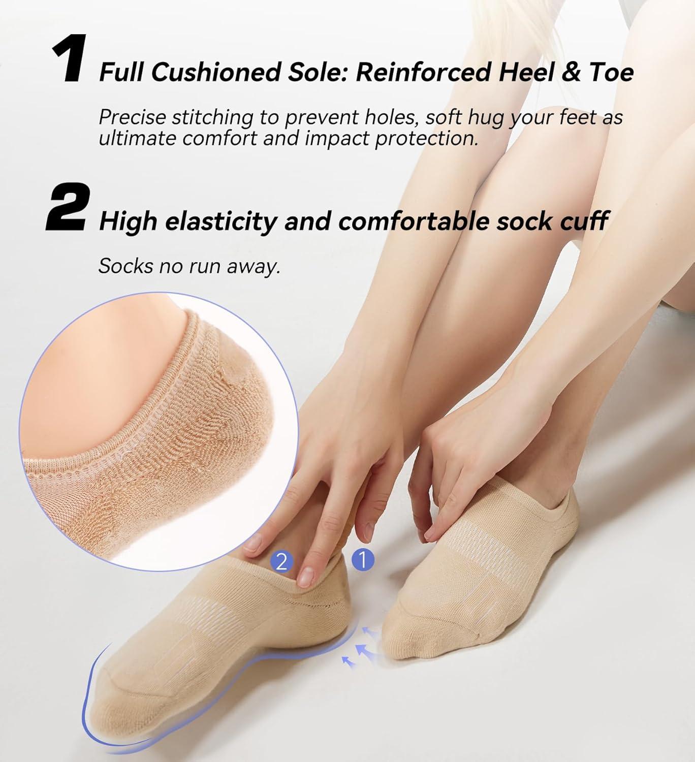 imageFITRELL No Show Socks Womens Cotton Cushioned Athletic Ankle Low Cut Invisible Non Slip Socks 58 Pairs8 Pairs Mulicolor  Tan