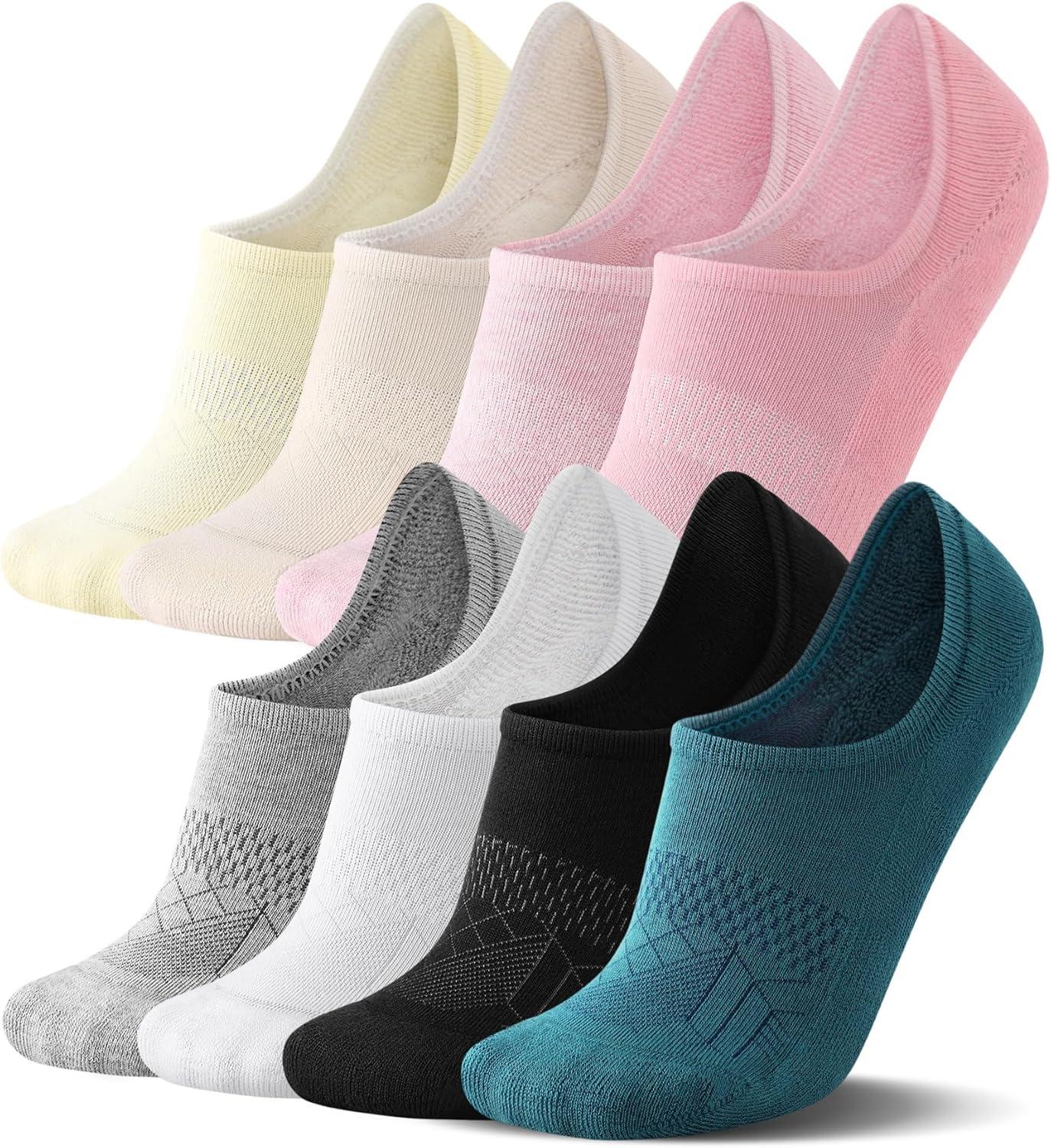 imageFITRELL No Show Socks Womens Cotton Cushioned Athletic Ankle Low Cut Invisible Non Slip Socks 58 Pairs8 Pairs Mulicolor  Wonder Amber