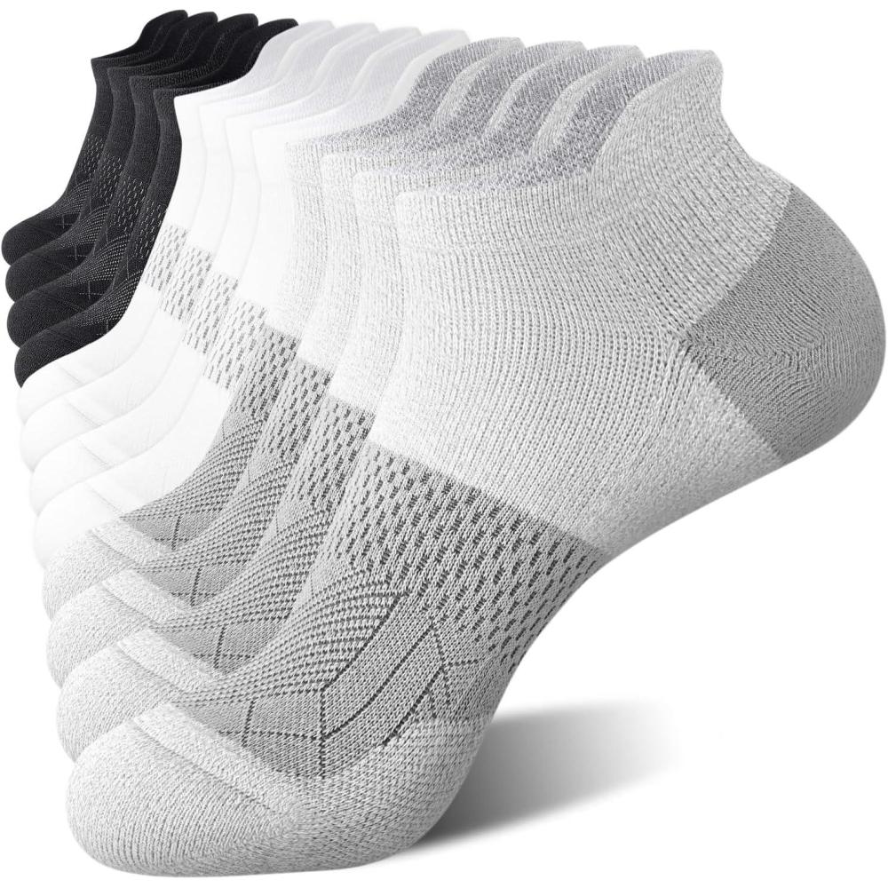 imageFITRELL 56 Pairs Ankle Running Socks for Women Athletic Cushioned Low Cut Tab Sports Socks6 Pairs WhiteBlackGrey