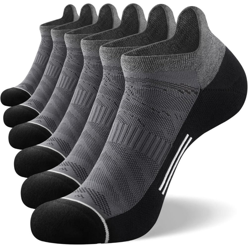 imageFITRELL 6 Pack Mens Ankle Running Socks Low Cut Cushioned Athletic Sports Socks 799121215New Grey Black